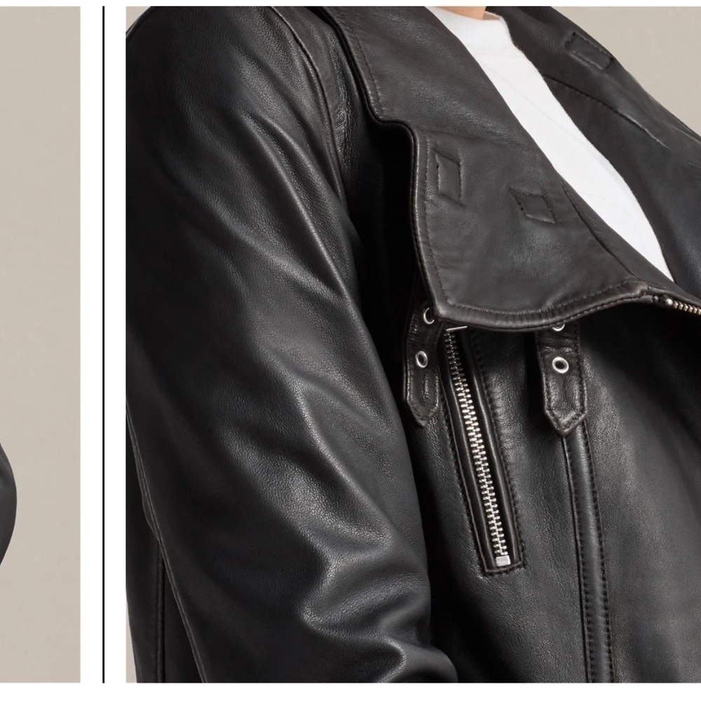 AllSaints Bales Leather Biker Jacket Black Lamb Leather Asymmetric Zip – US 0 - Picture 2 of 10